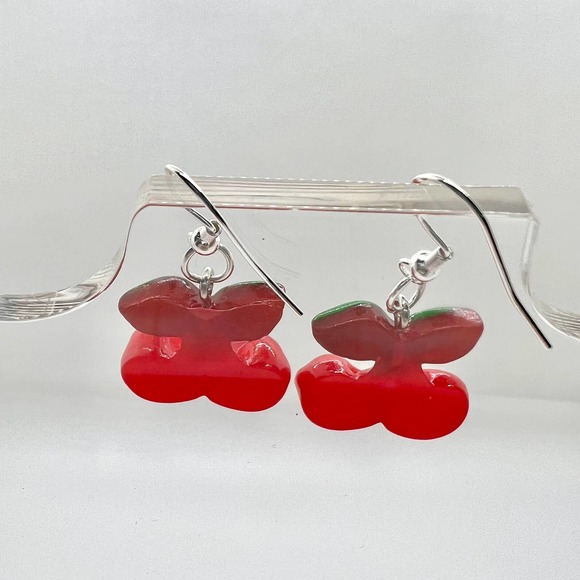 Cherry Earrings - Fruit Earrings - Red Cherries Summer Earrings - Picture 4 of 8